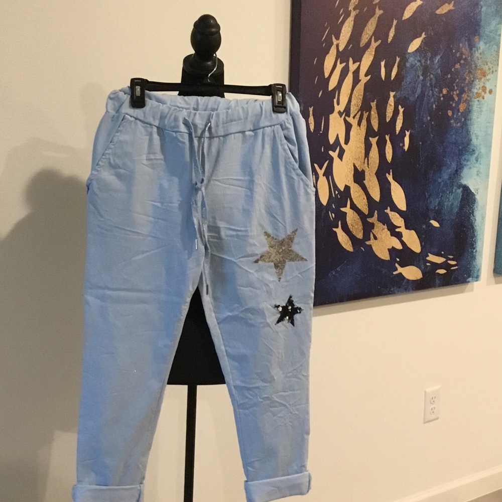 Light Blue Pants with Star Patches